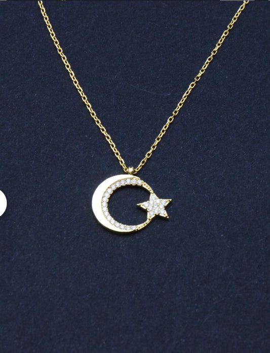 Jewels K-Gold with Diamond Turkish Flag Necklace with Gold 純K金配鑽石土耳其國旗項鍊